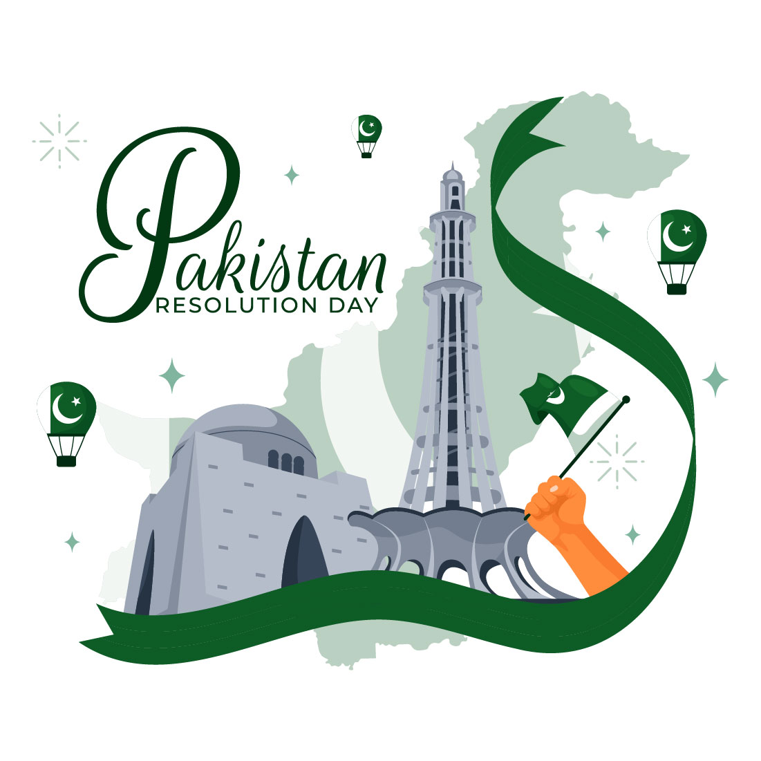 12 Pakistan Resolution Day Illustration preview image.