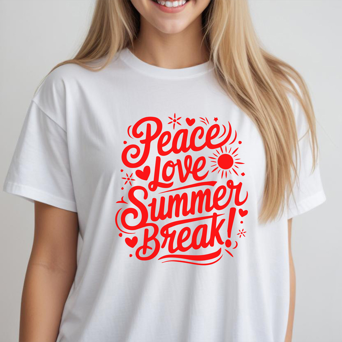 peace love summer break 3 female tshirt front mockup 587