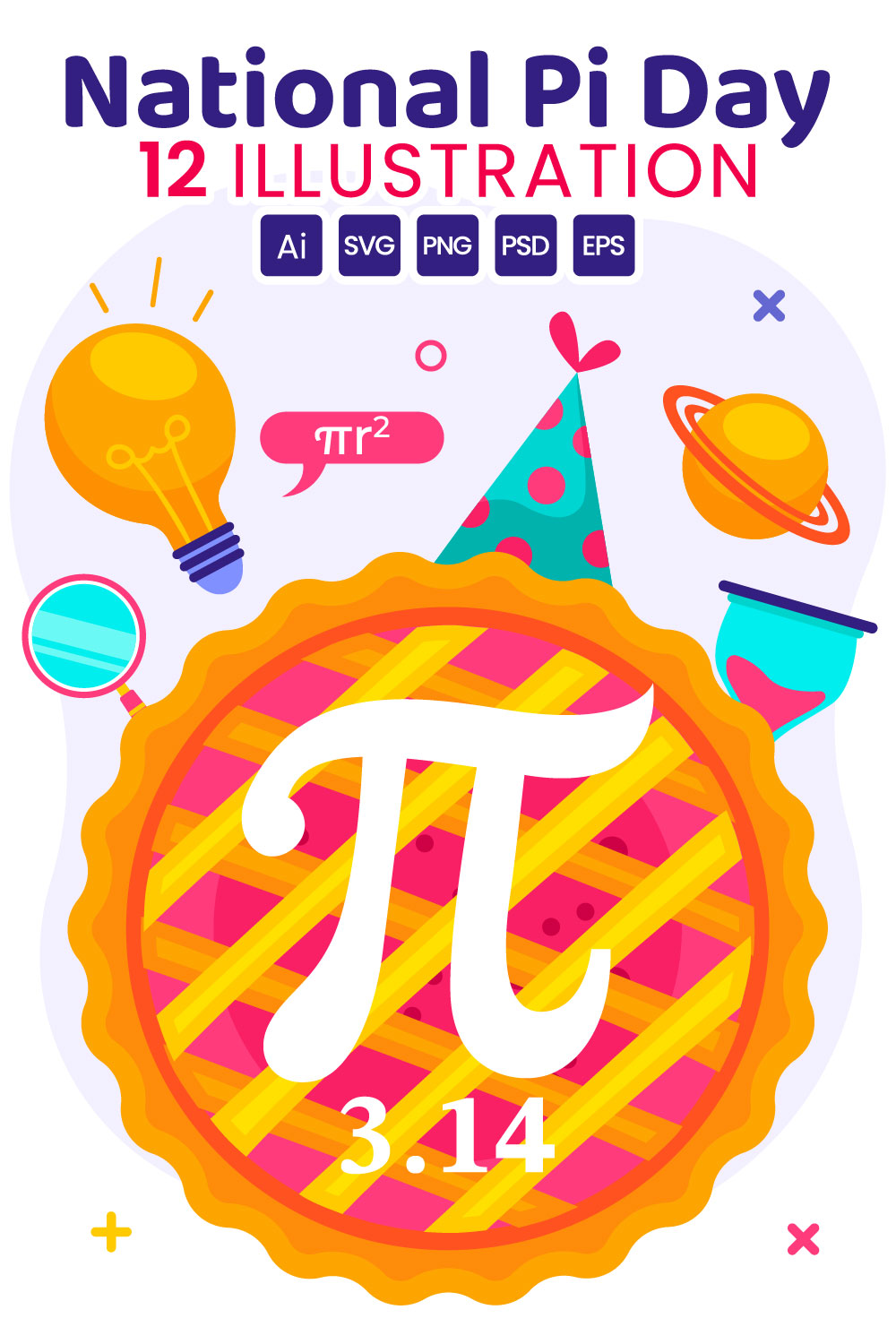 12 National Pi Day Illustration pinterest preview image.