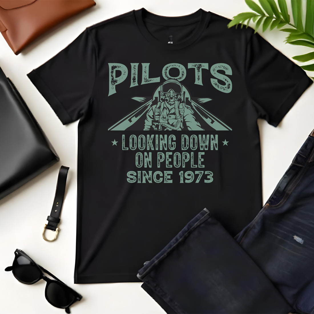 pilot since 1973 tshirt design vector illustration black flat tshirt mockup 31