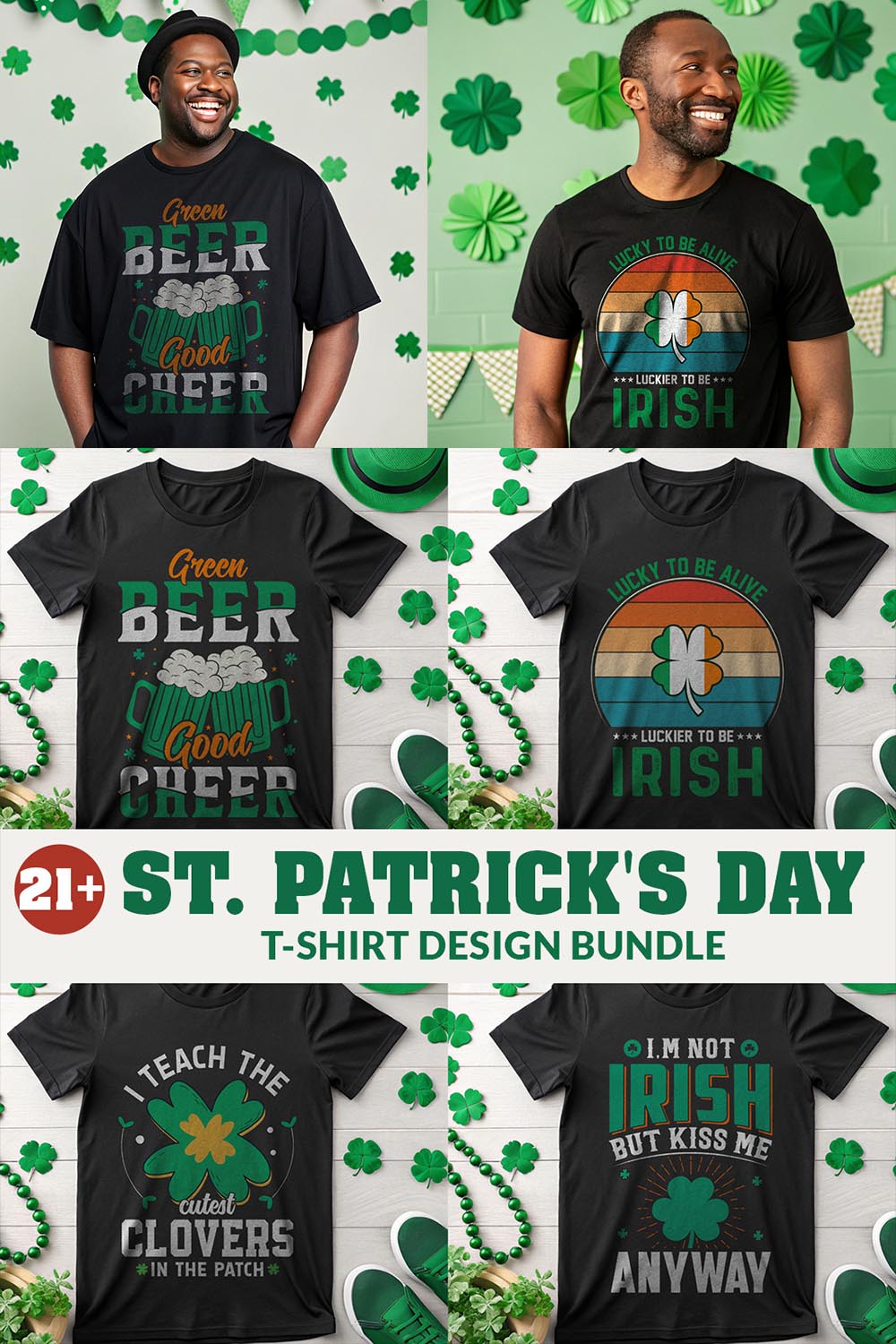 St Patrick’s Day T-Shirt Design Bundle – 21 Unique Irish-Themed Shirt Designs pinterest preview image.