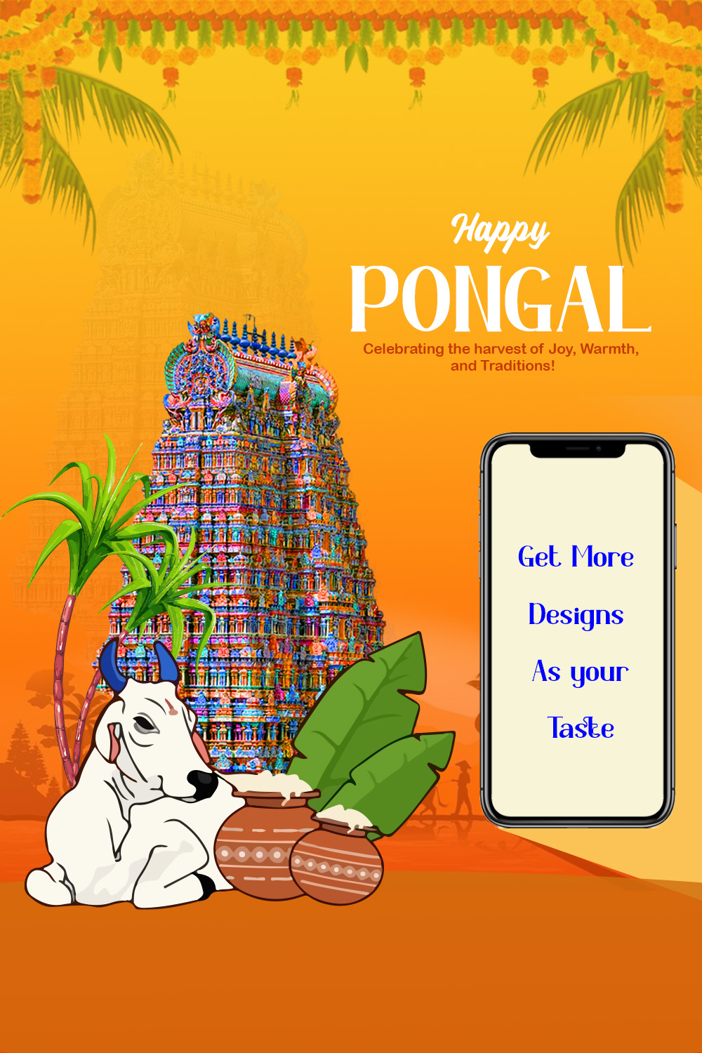 Pongal Festival Poster Template pinterest preview image.