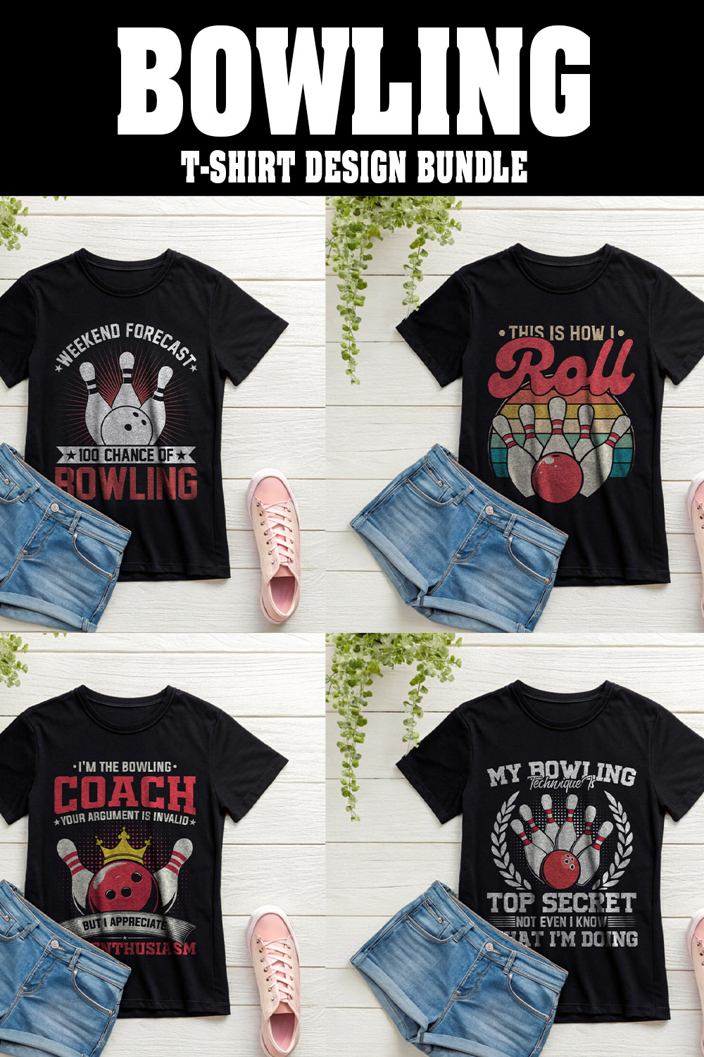 15+ Bowling T-Shirt Design Bundle – Funny & Retro Bowling Shirts for Bowlers pinterest preview image.