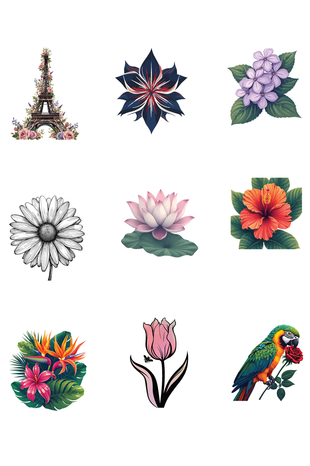 Master Bundle: 9 Elegant Flower Vector Designs pinterest preview image.