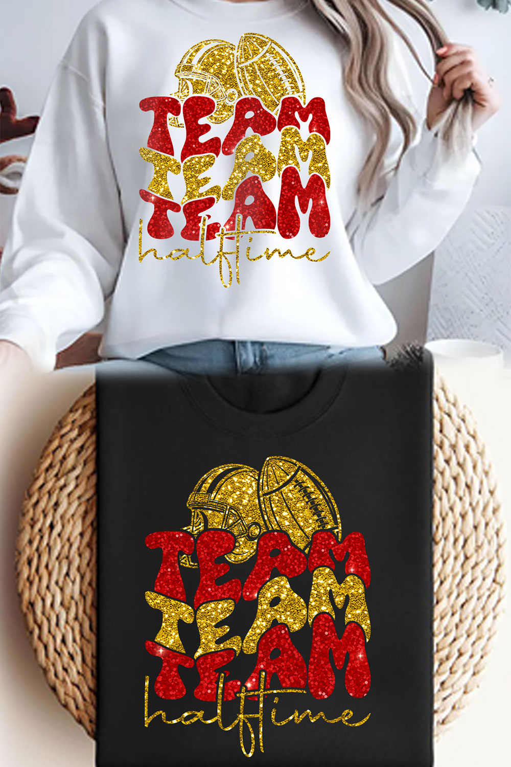 Team Halftime Super Bowl Football T-Shirt Design pinterest preview image.