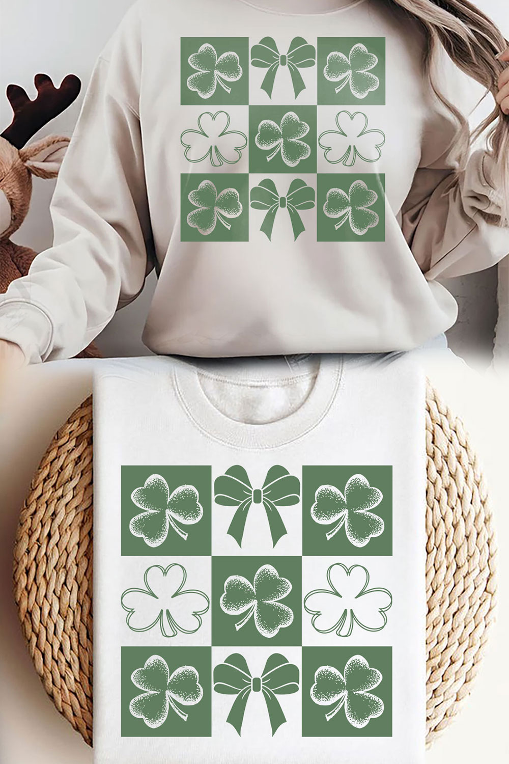 St Patrick’s Day T-Shirt Design, Retro Checkered St Patrick’s Day PNG, Coquette St Patty’s Day png, Lucky Shamrock PNG, St Patricks Coquette Png, Lucky Charm Png, Irish Png pinterest preview image.