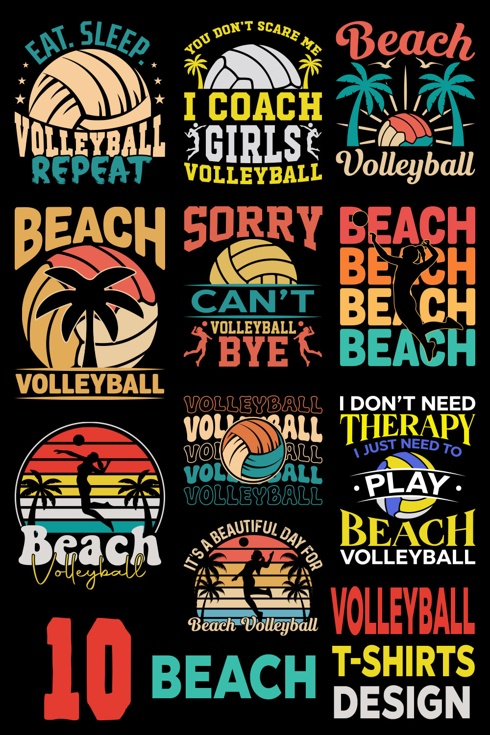 Best 10 beach volleyball t-shirts design bundle pinterest preview image.