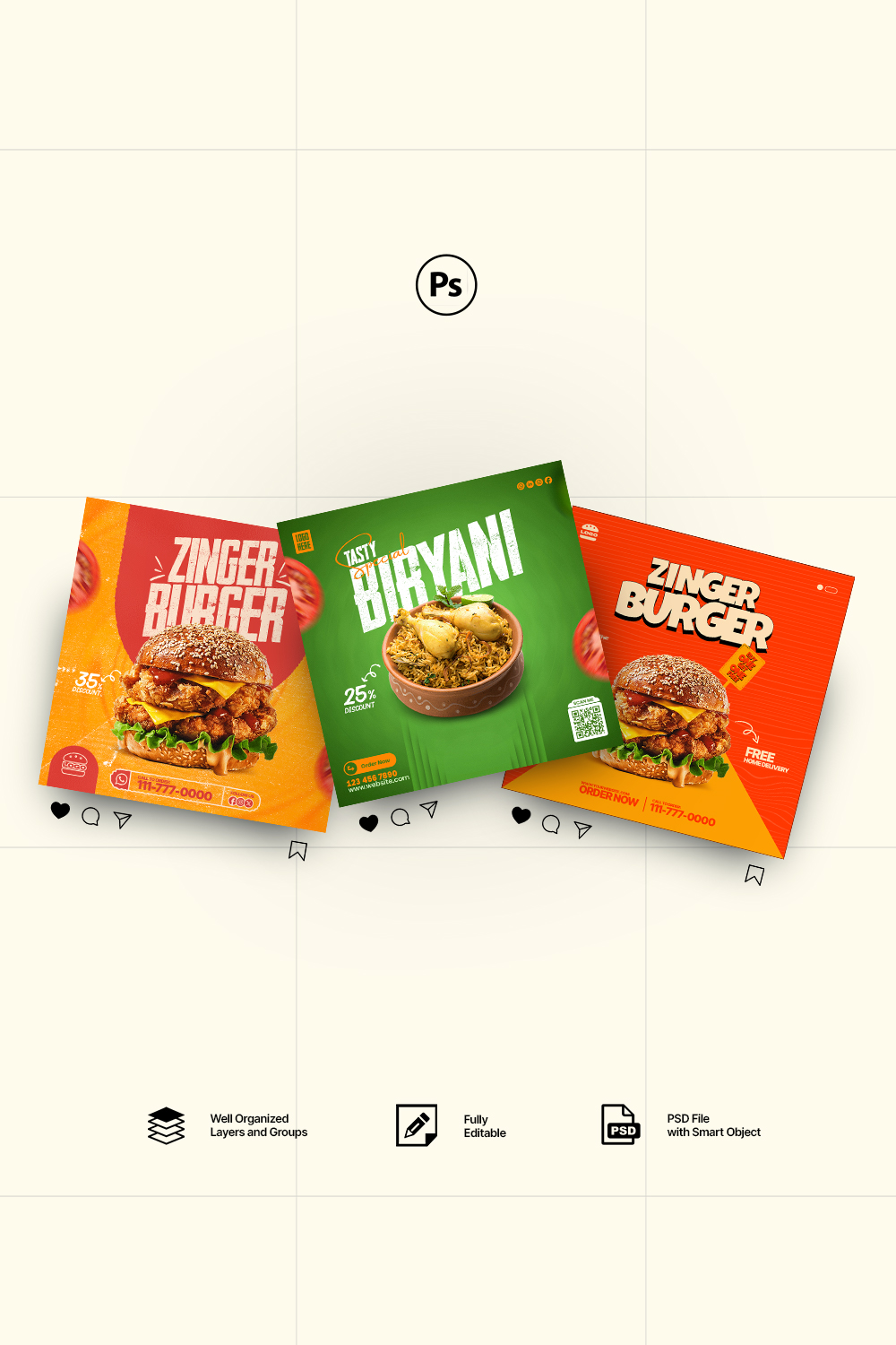 Food Instagram Templates - Pack of 3 pinterest preview image.