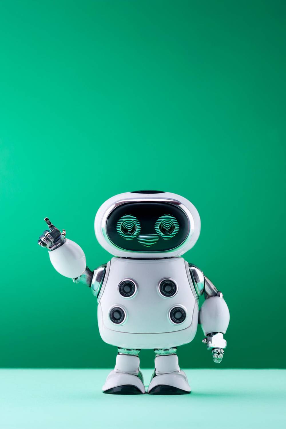 Cute Mini Robot on Green Background pinterest preview image.