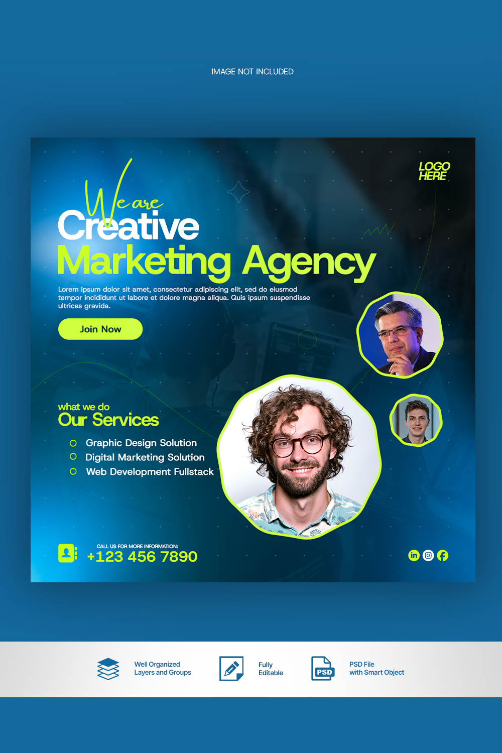 Creative Marketing Agency Instagram Post Template pinterest preview image.