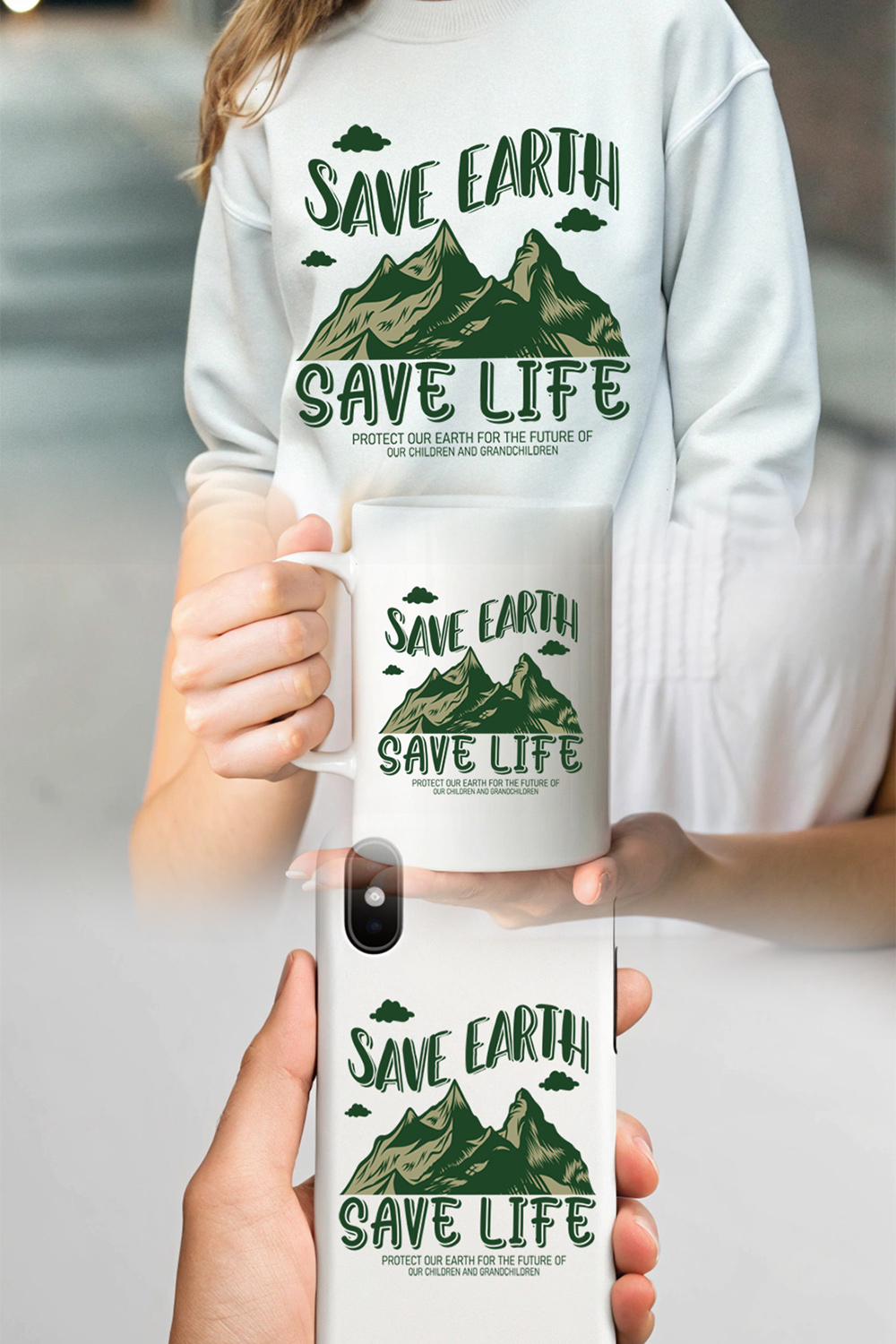 Inspiring 'Save Earth, Save Life' Print for Environmental Awareness pinterest preview image.