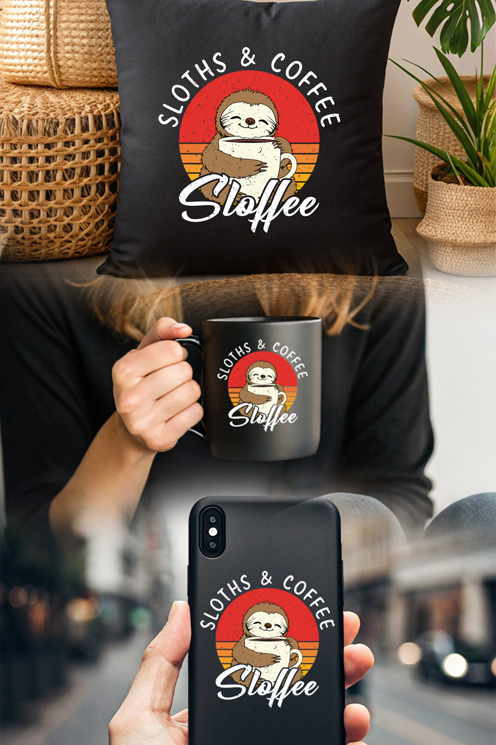 Adorable Sloth Enjoying Coffee Cute Vintage Design for Sloth Lovers pinterest preview image.