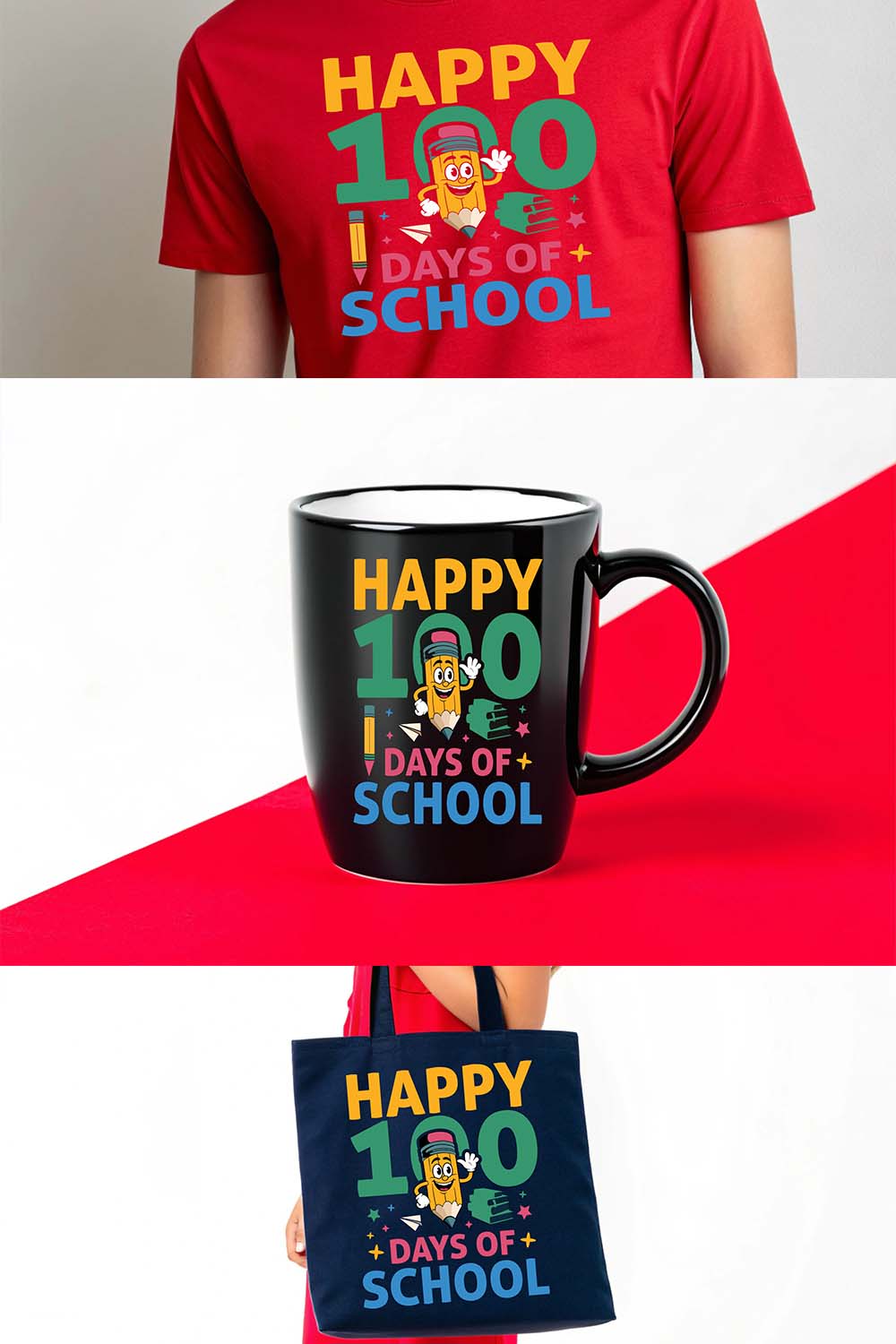 100 days of school Bundle, T-shirt design pinterest preview image.