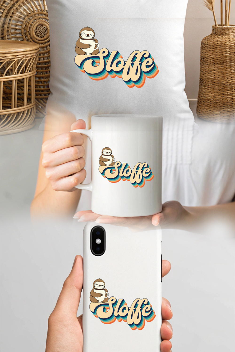 Sloth and Coffee Combo Perfect Graphic Design for Merchandise pinterest preview image.