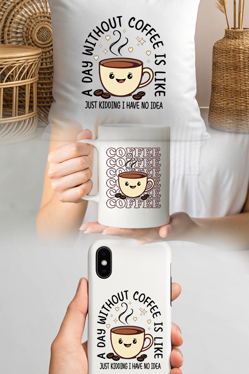 Cute Coffee Mug Illustration with Humorous Quote for Coffee Lovers Graphic design pinterest preview image.