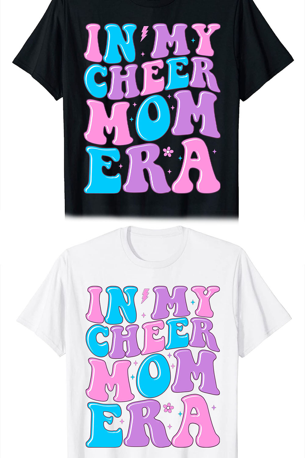 In my cheer mom era t shirt design pinterest preview image.