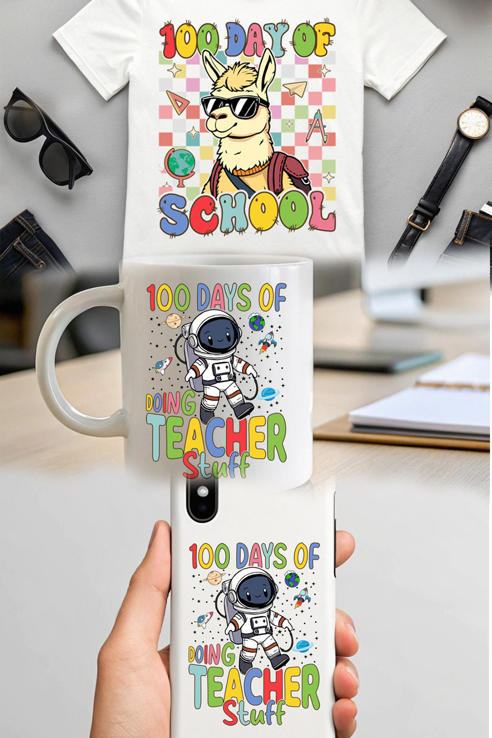 100 Day Of School Theme T-shirt Or Merchandise Design bundle pinterest preview image.