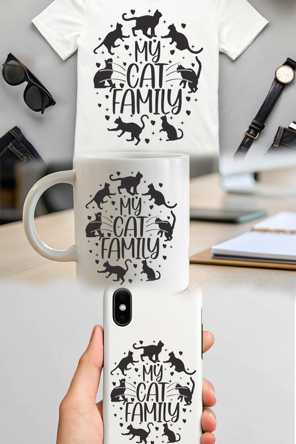 My Cat Family Silhouette Design - Perfect for T-Shirts, Mugs, and Posters pinterest preview image.