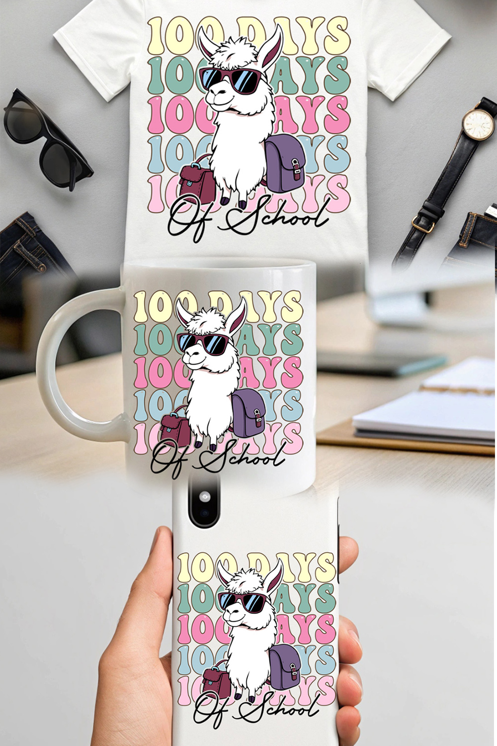 Trendy 100 days of school llama design for students and educators pinterest preview image.