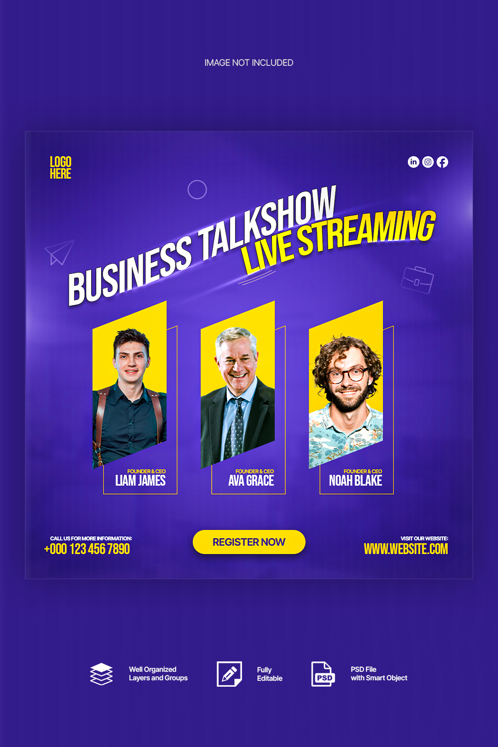 Business Talkshow Live Streaming Template pinterest preview image.