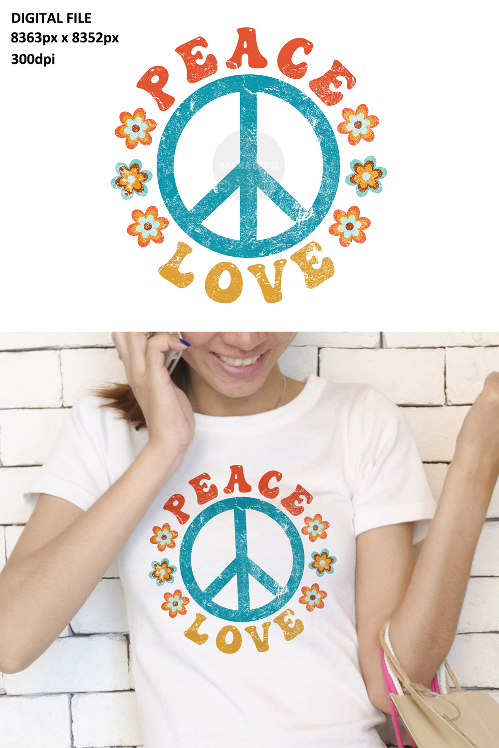 Peace & Love - Retro Flower Power Design pinterest preview image.