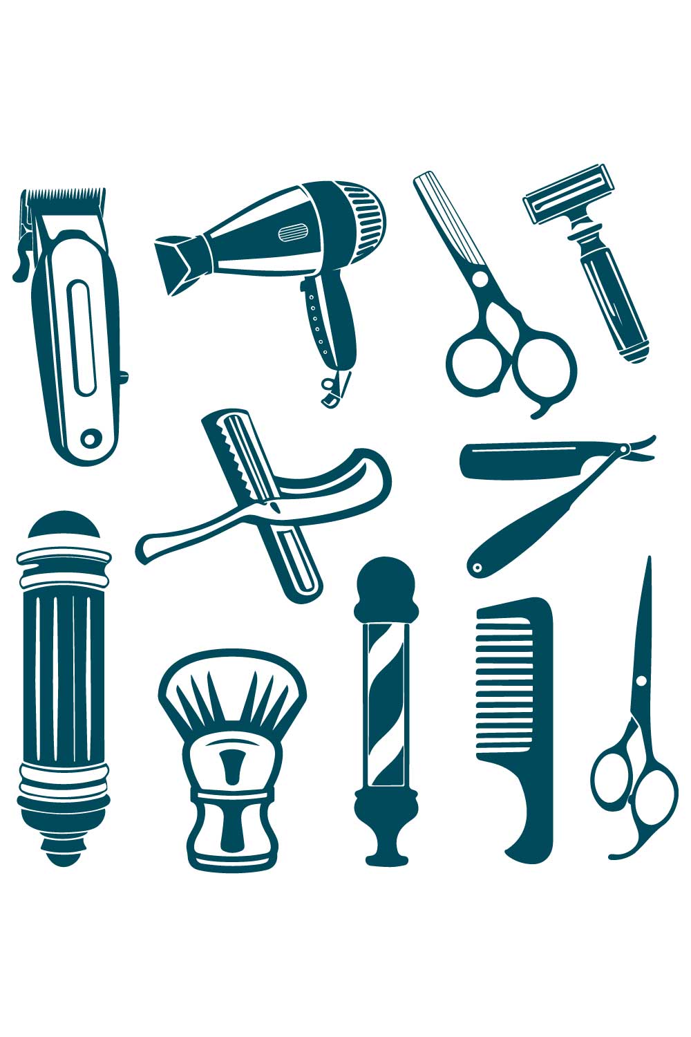 Barber and Grooming Tool Icon Set pinterest preview image.