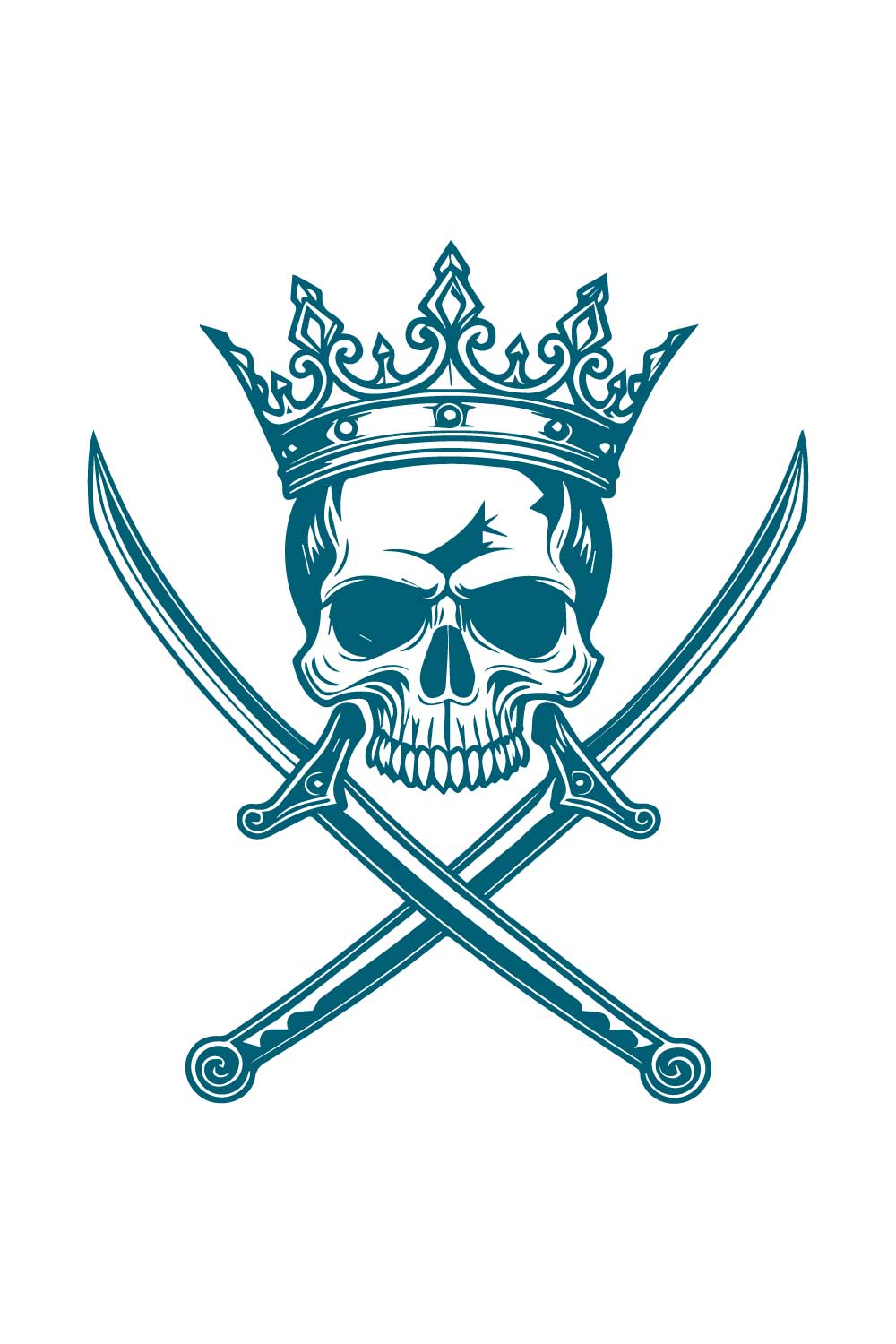 Royal Skull with Crown and Crossed Swords Vector Design pinterest preview image.