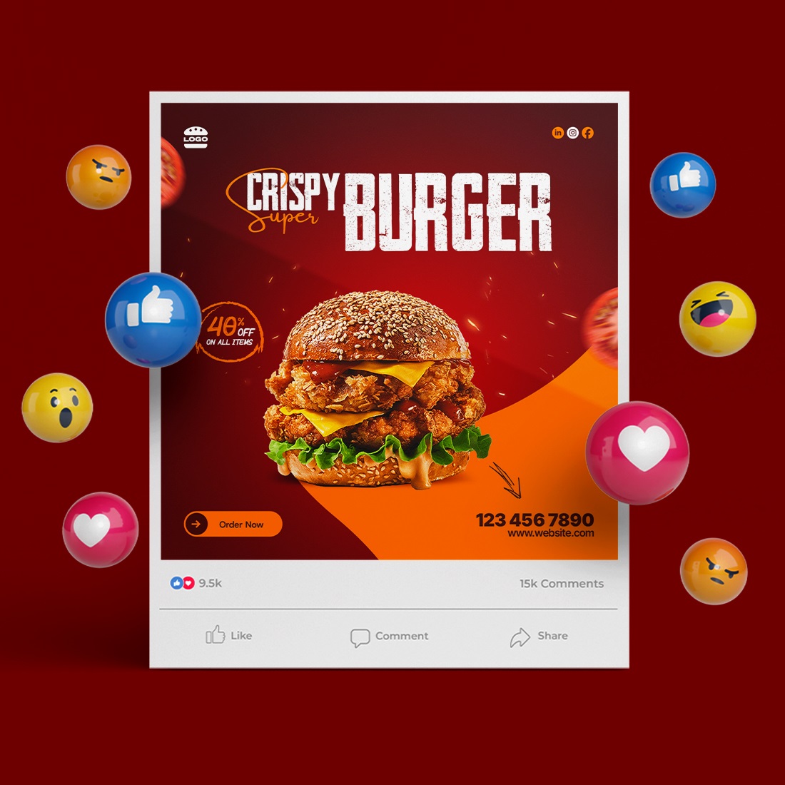 Crispy Burger - Social Media Template cover image.