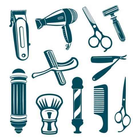 Barber and Grooming Tool Icon Set cover image.