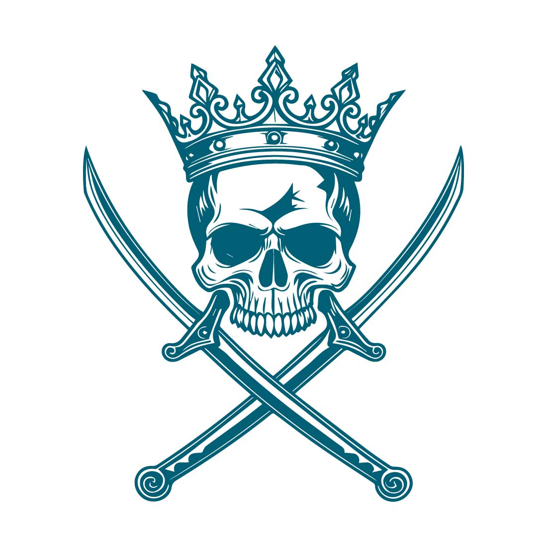 Royal Skull with Crown and Crossed Swords Vector Design preview image.