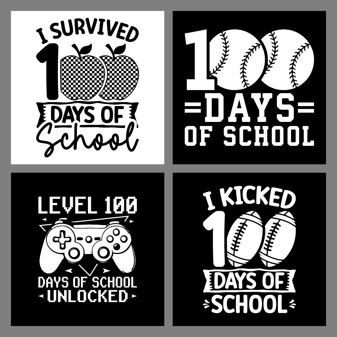 100 days of school bundle design preview image.