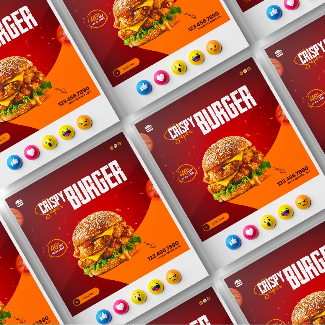 Crispy Burger - Social Media Template preview image.