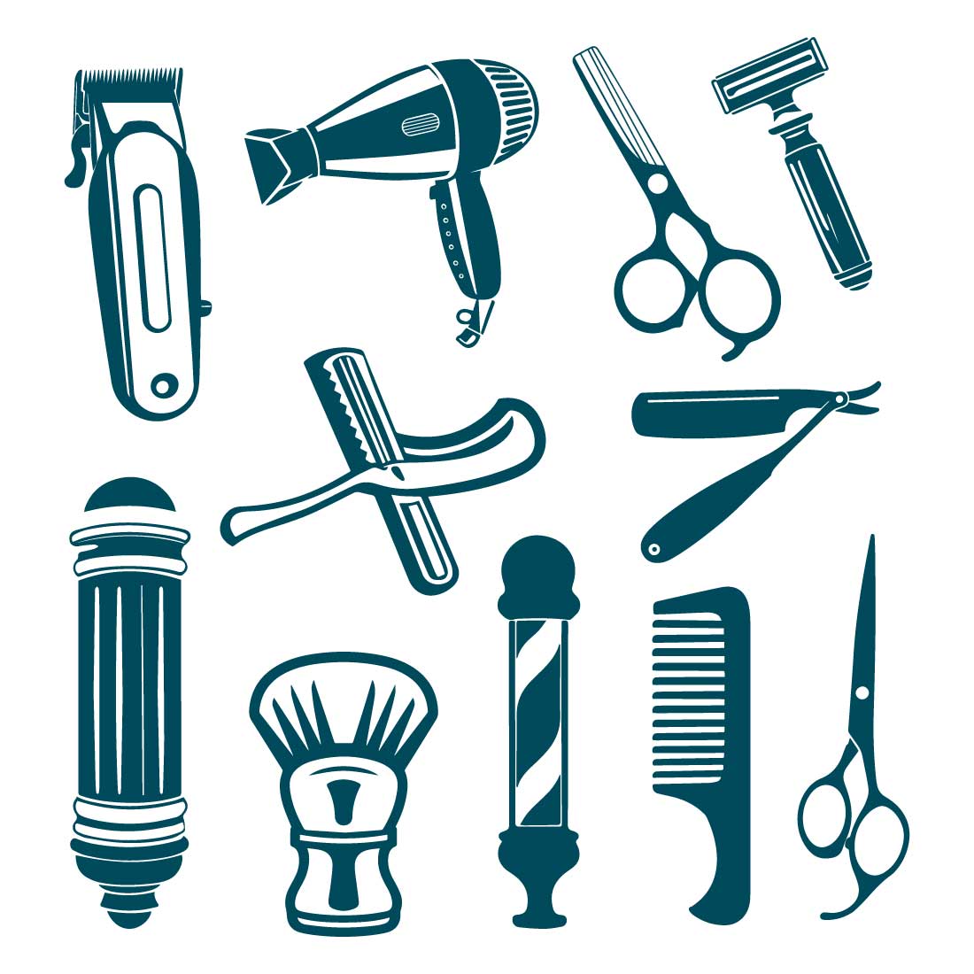 Barber and Grooming Tool Icon Set preview image.