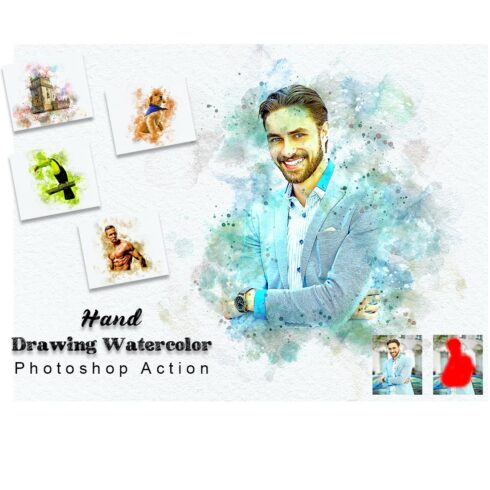 Hand Drawing Watercolor Photoshop Action cover image.