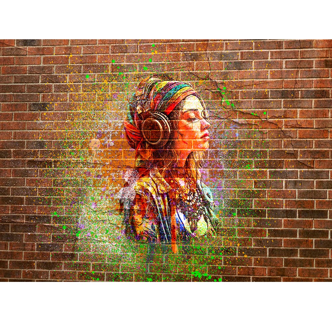 Brick Wall Spray Art Photoshop Action preview image.