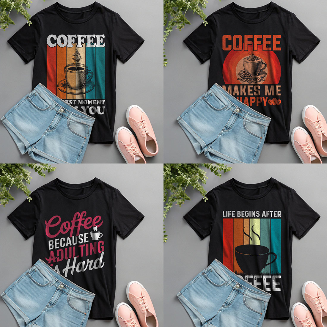 10+ Coffee T-Shirt Design Bundle | Trendy & Funny Coffee Lover Tees preview image.