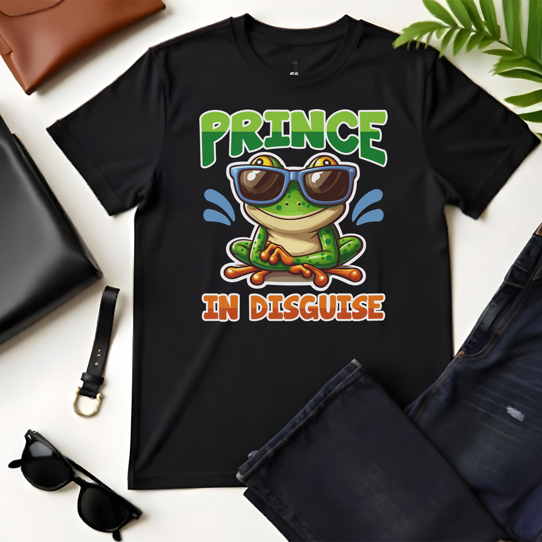 prince in disguise graphic design black flat tshirt mockup 178