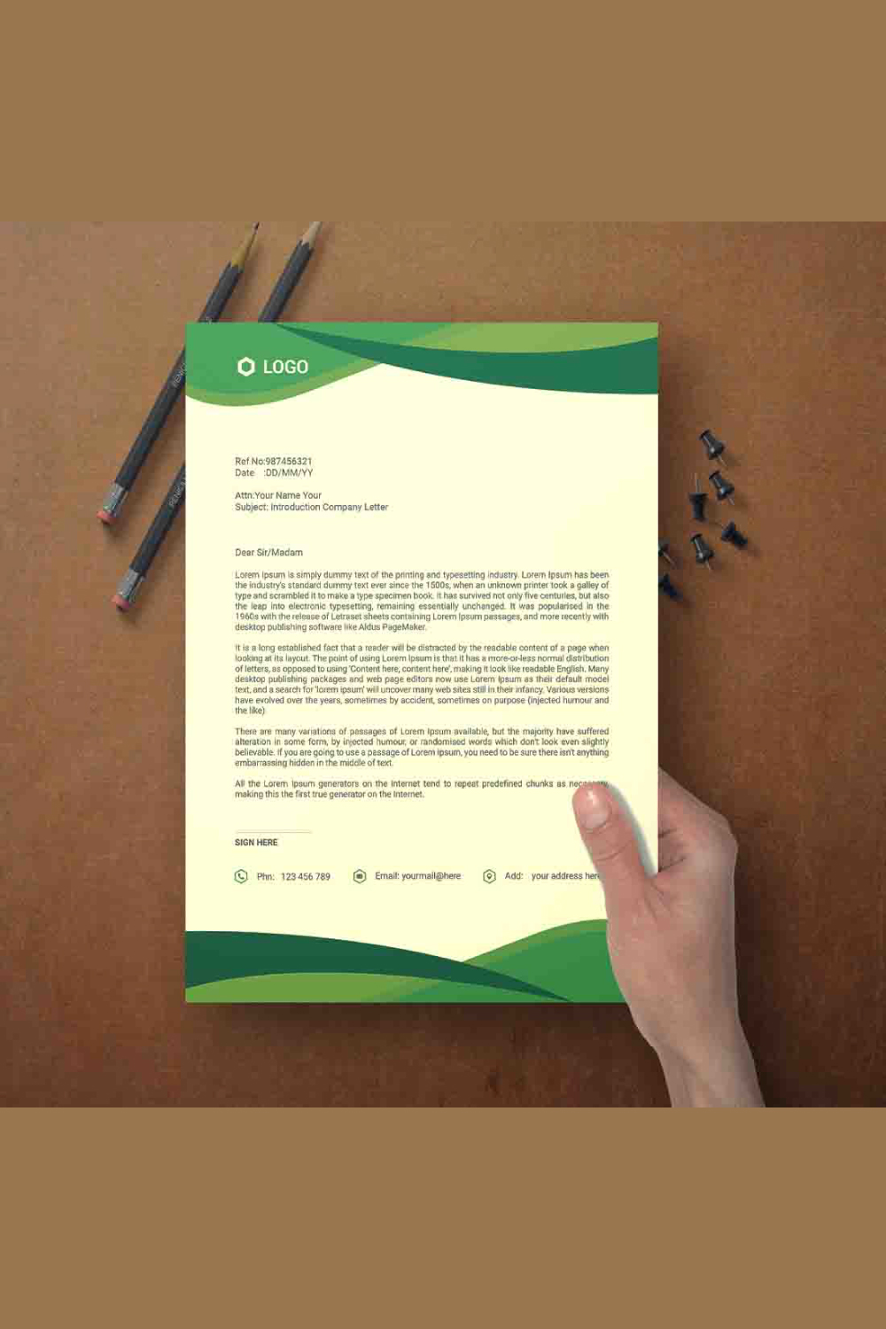 This is a letterhead design This template download contains one color letterhead design pinterest preview image.