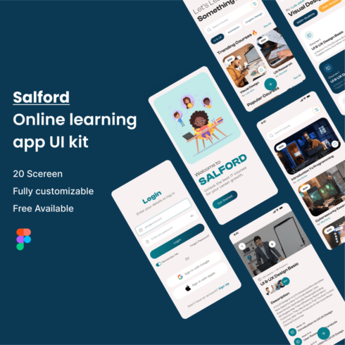 20 Screen of Online learning app UI kit Learning App | Educational App | Online Courses App cover image.