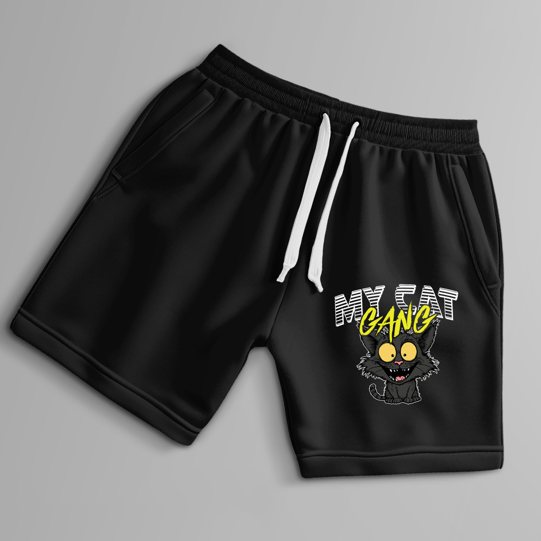 quirky cat gang graphic design for feline lovers merchandise. 8 black shorts up 894