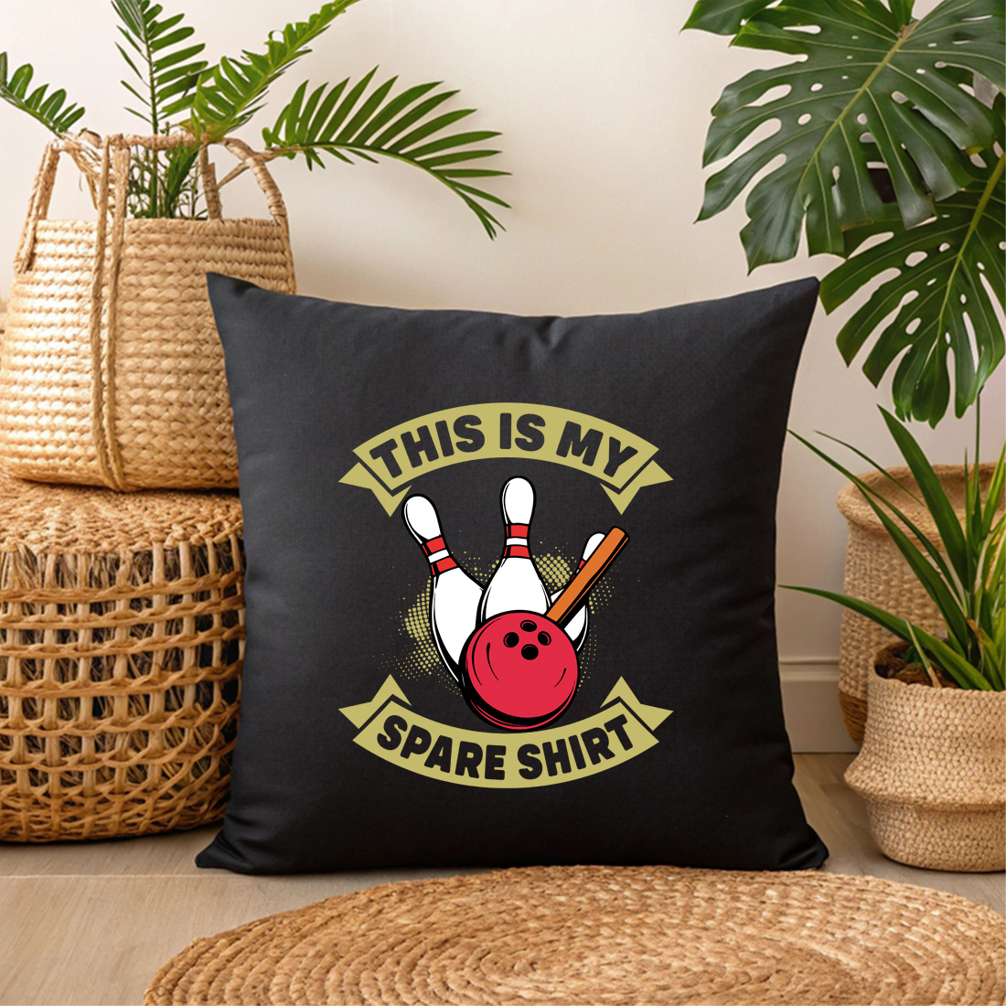 retro bowling graphic for mugs hats and t shirts perfect for bowling lovers 3 black pillow mock up 281