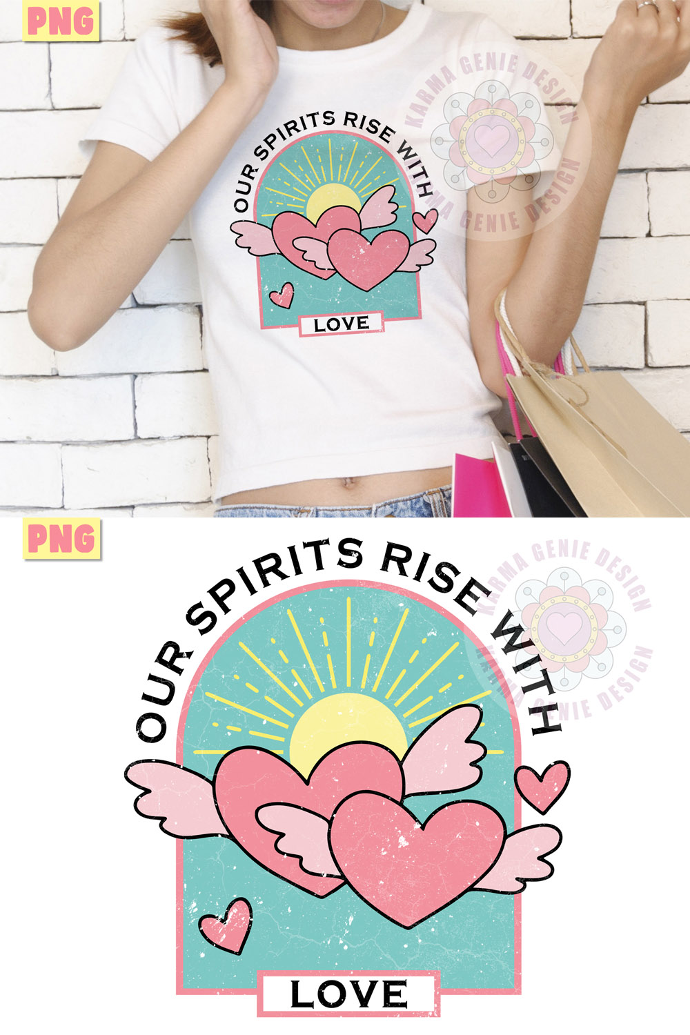 Our Spirits Rise with Love - Cute Design pinterest preview image.