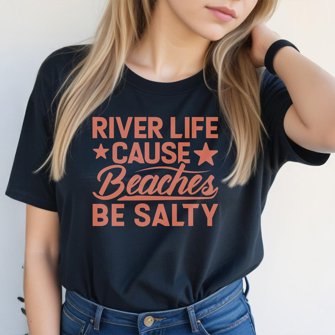 river life cause beaches be salty graphic design black female tshirt front mockup 127