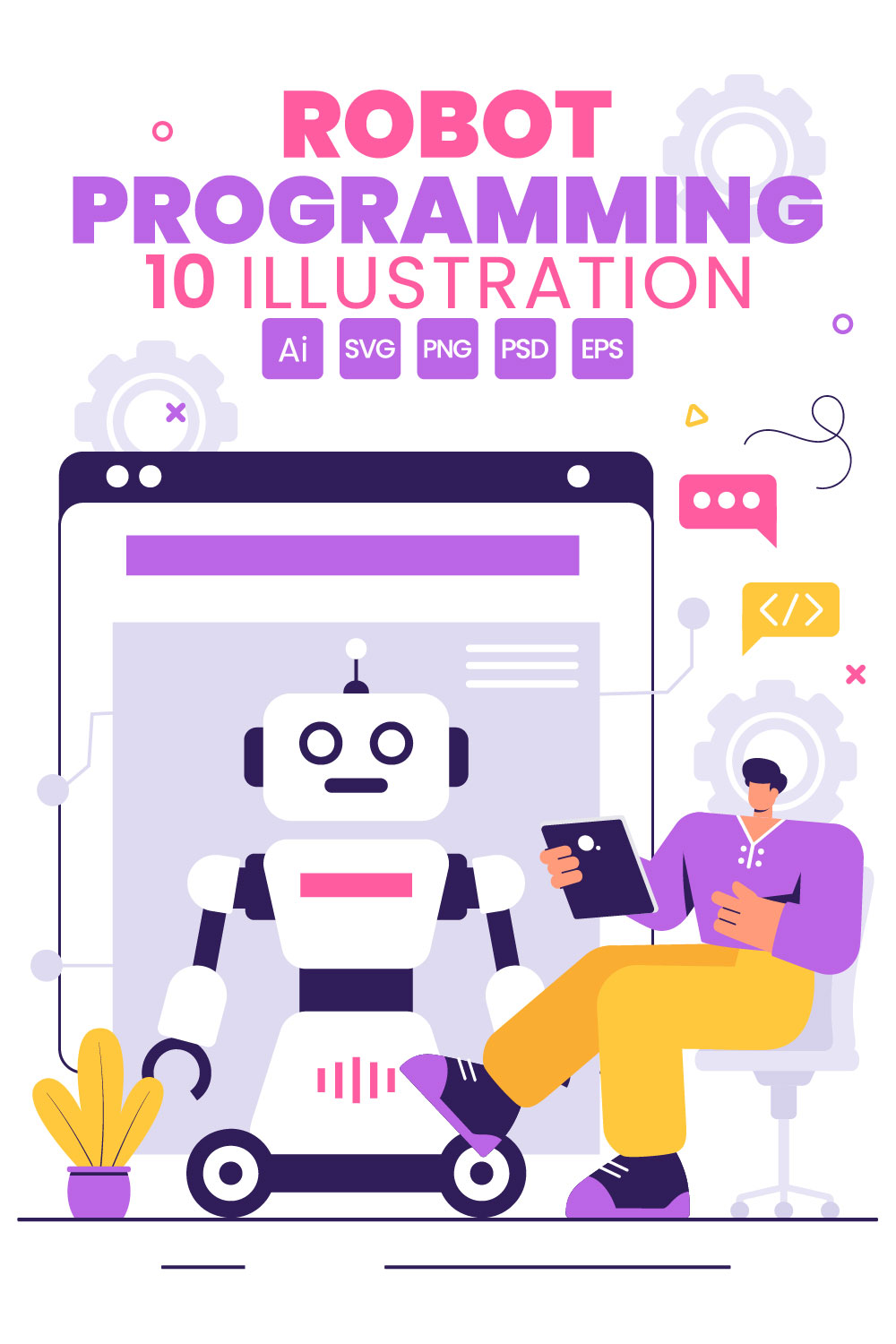 10 Artificial Intelligence Robot Programming Illustration pinterest preview image.