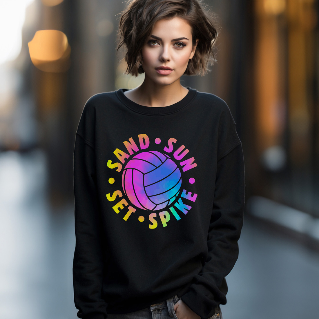 sand sun set spike tie dye volleyball graphic design female sweatshirt mockup mockup 834