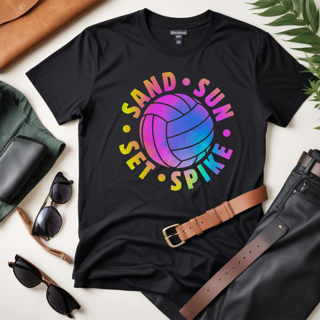 Sand sun set spike tie dye volleyball graphic design for volleyball lovers preview image.