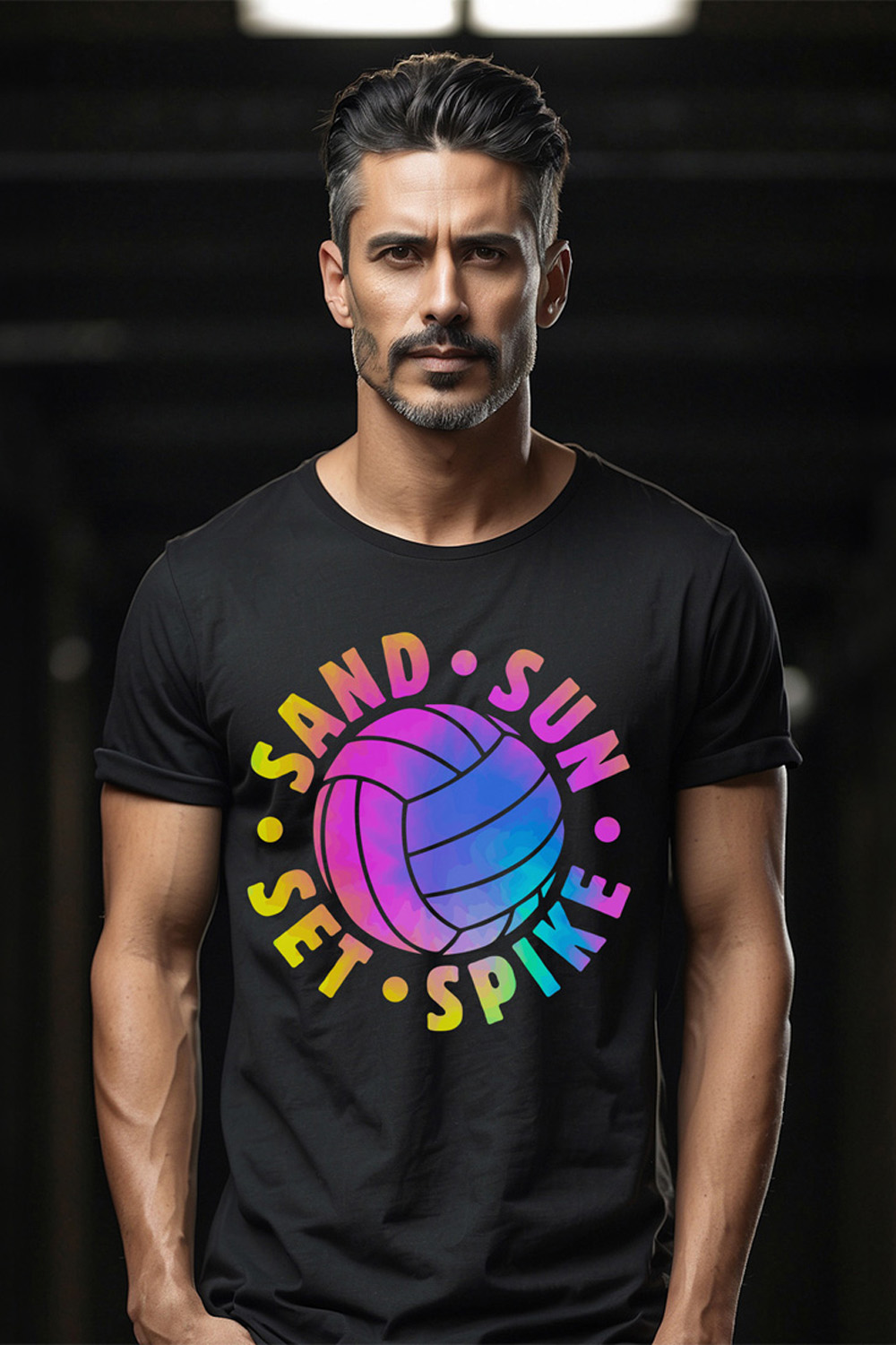 Sand sun set spike tie dye volleyball graphic design for volleyball lovers pinterest preview image.