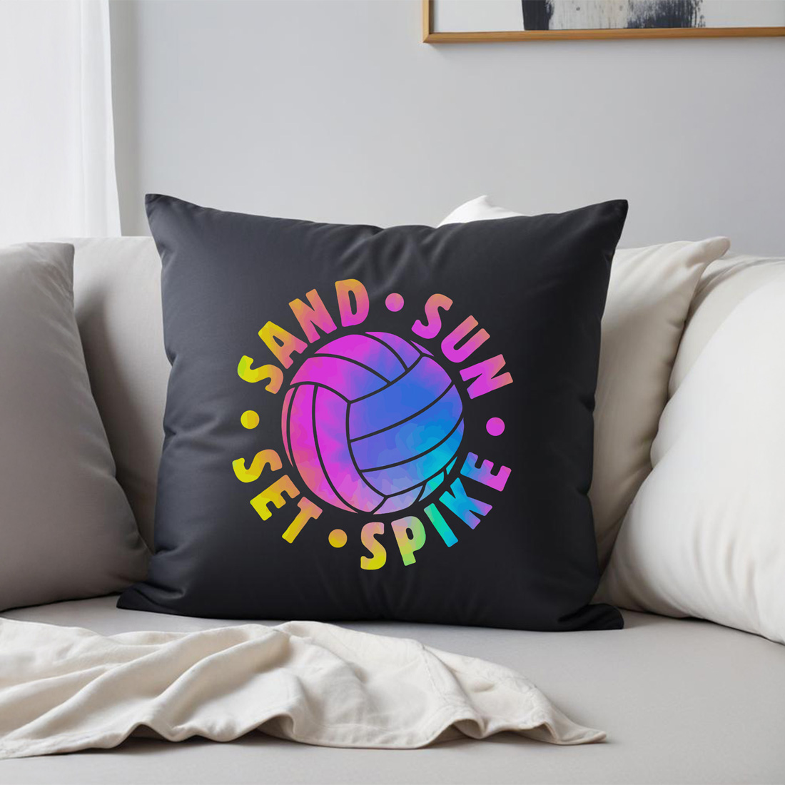 sand sun set spike tie dye volleyball graphic design pillow mockup mockup 971