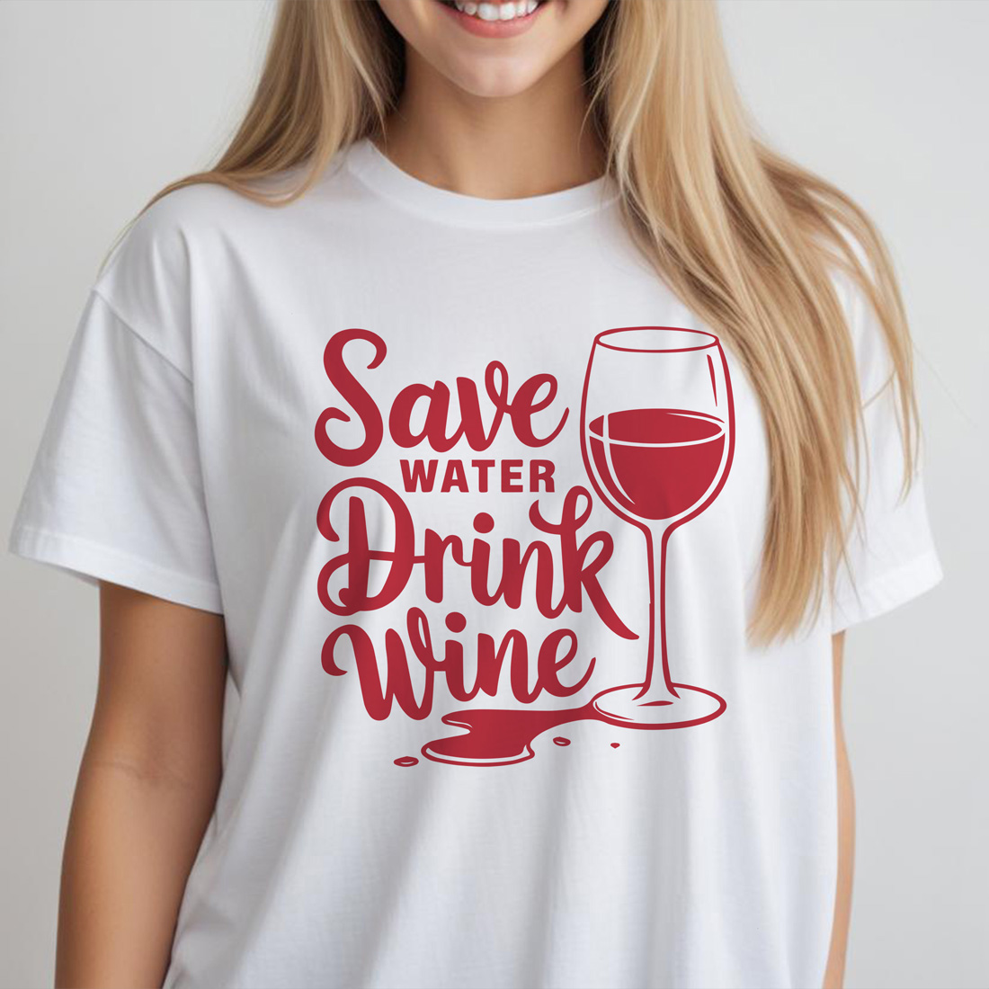 save water drink wine white female tshirt front mockup 813