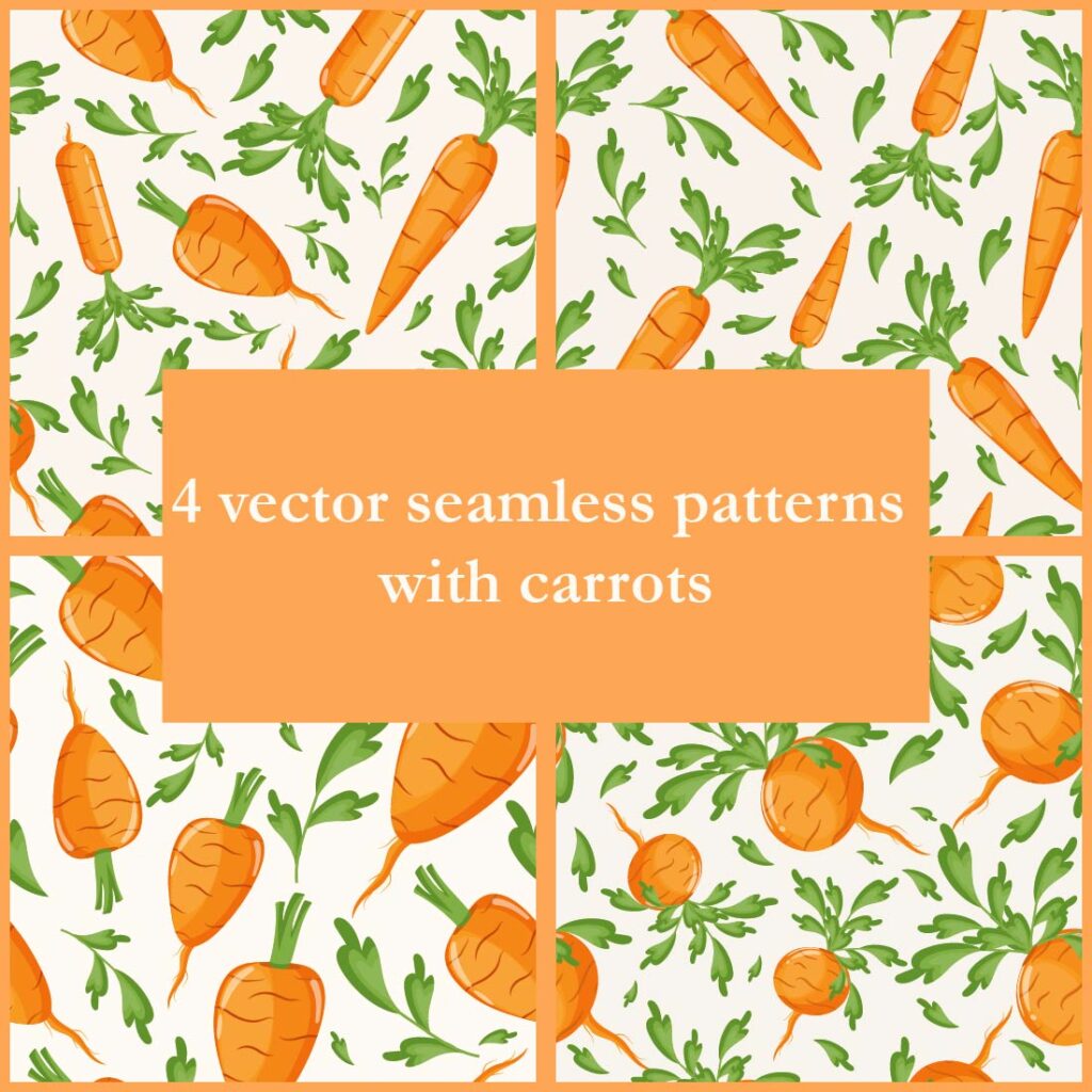 4 Seamless Carrot Vector Patterns – Perfect for Print and Digital Projects